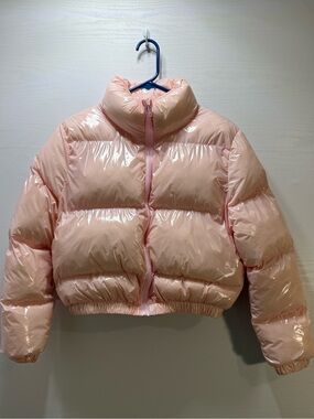 SHEIN Light Pink Shiny Cropped Puffer Jacket